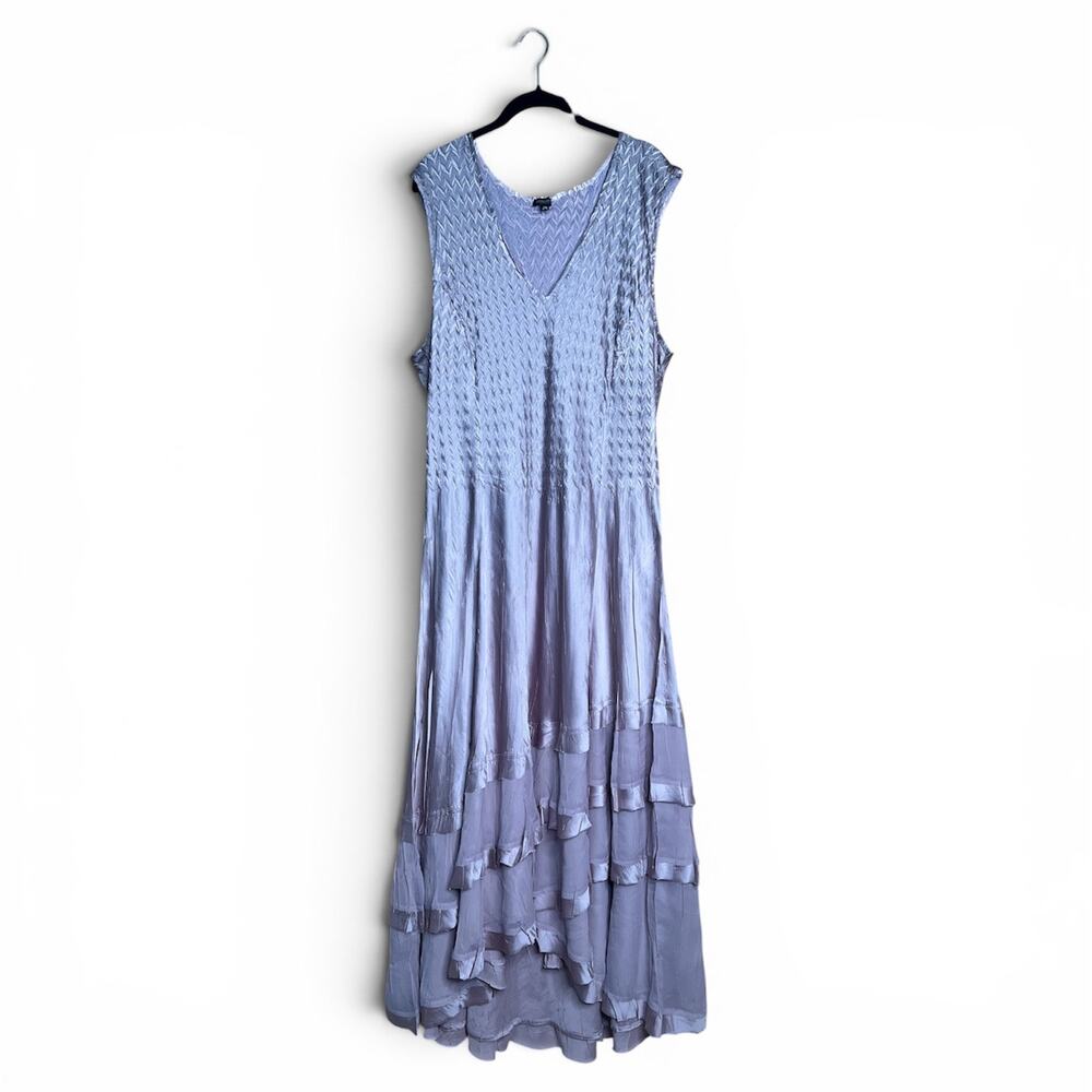 Komarov V-Neck Tiered Chiffon & Charmeuse Dress Rose Color Ombre Size 2X